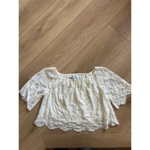 Cupcakes and Cashmere Lace Off Shoulder Top XS Flutter‎ Sleeve Ivory Cream